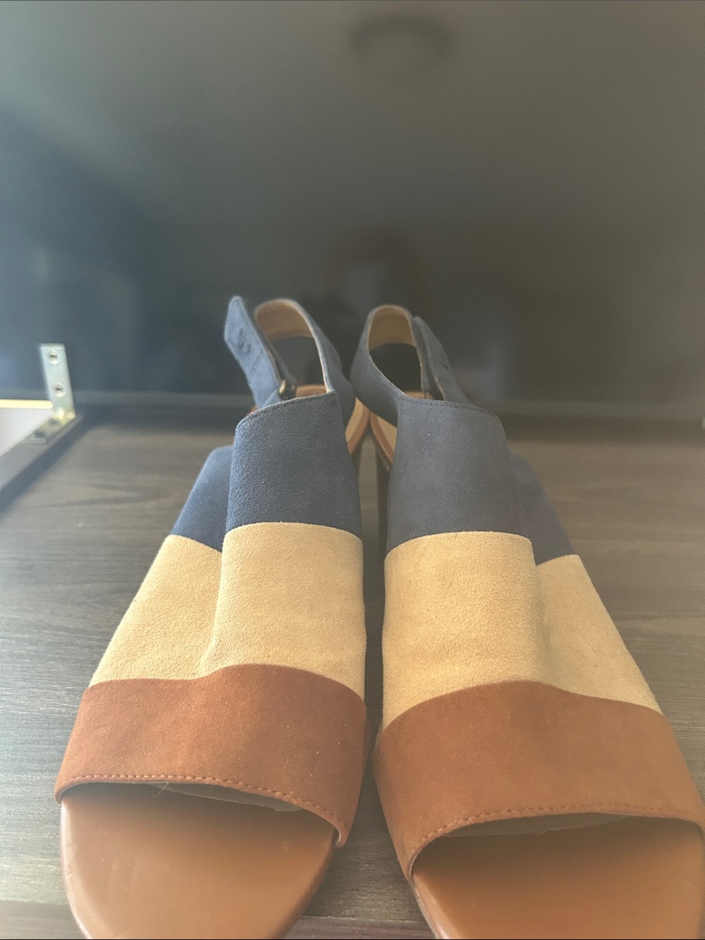 Clarks Tri-Panel Suede Slingback Sandals - Navy, Tan, Brown